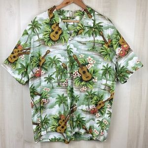 VTG Aloha Line Hawaiian Shirt Beach Ukulele Palm Tree Made in Hawaii XL Estimate